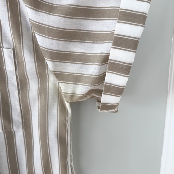 Oak Hill Vintage Beige/White Striped Short Sleeve Button Up Shirt - Picture 4 of 11